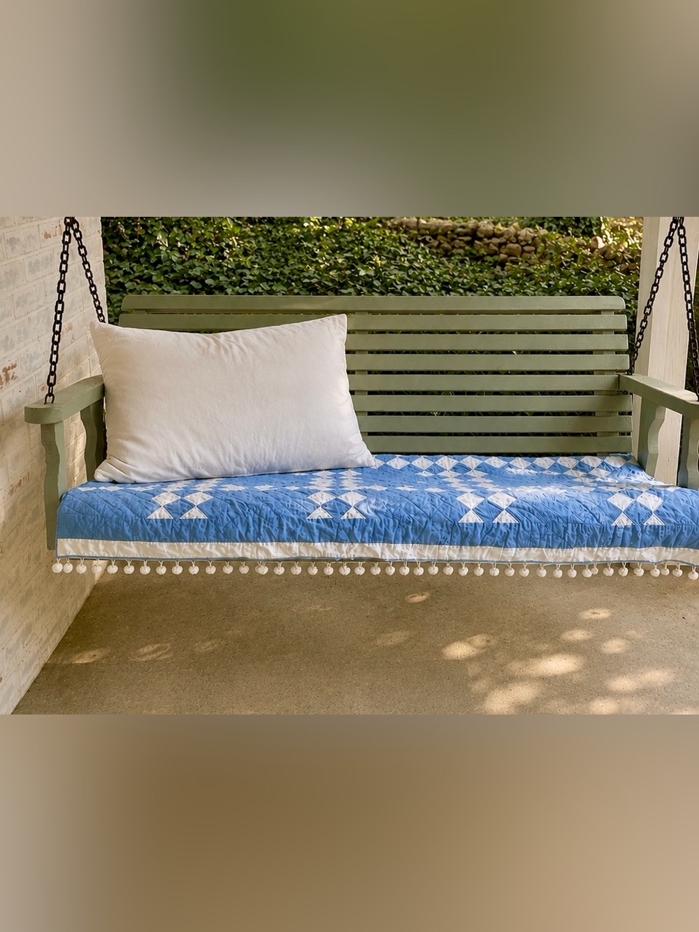 Handmade Blue & White Porch Swing Quilt Seat Cover